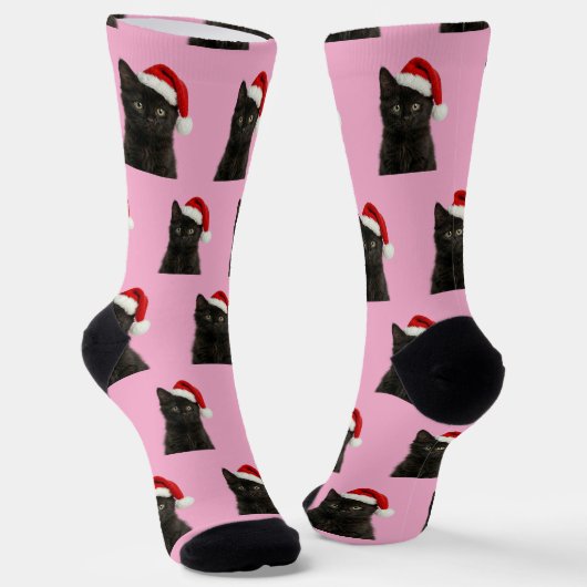 Chaussette Personalized Custom Black Kitty Cat Christmas  (Angulaire)