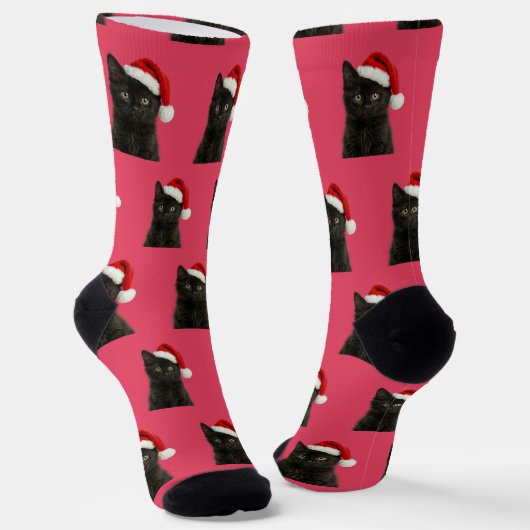 Chaussette Personalized Custom Black Kitty Cat Christmas  (Angulaire)