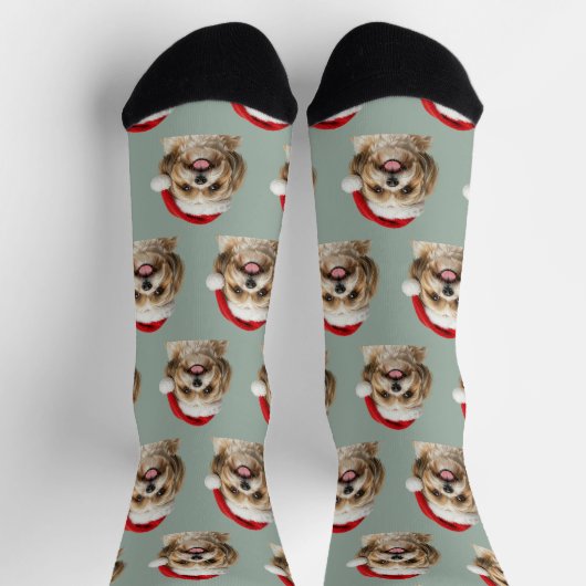 Chaussette Personalized Custom Shitszu Christmas  (Haut)