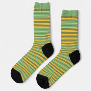 Chaussette personnalisable rayures vert jaune marr
