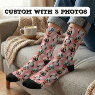 Chaussette Personnalisé 3 photos Motif rose