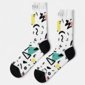 Chaussette Personnalisé Blanc noir vert rose jaune Abstrait (Gauche)