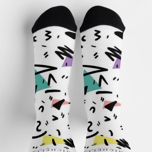 Chaussette Personnalisé Blanc noir vert rose jaune Abstrait (Haut)