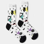 Chaussette Personnalisé Blanc noir vert rose jaune Abstrait (Droite)