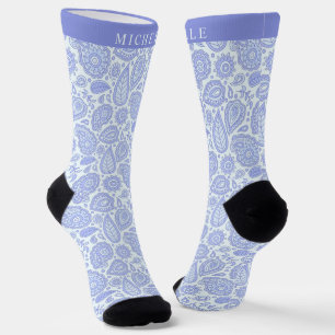 Chaussette Personnalisé Bleu clair violet Motif Paisley