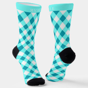 Chaussette Personnalisé Bright Dark Turquoise Bleu Blanc À da