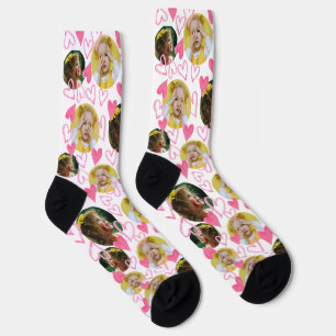 Chaussette Personnalisé Enfant Photo Coeurs roses Chaussettes