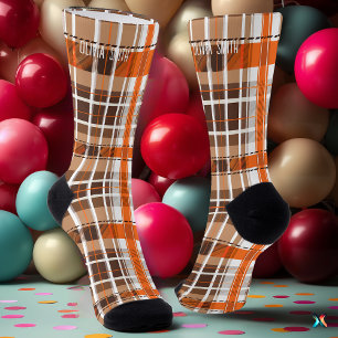 Chaussette Personnalisé orange et Brown Tartan Plaid personna