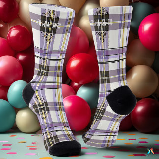 Chaussette Personnalisé Purple et Tartan Jaune Plaid personna