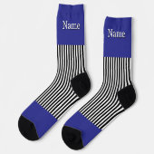 Chaussette Personnaliser Nom Rayures Blanches Noires Bleu Pro (Gauche)