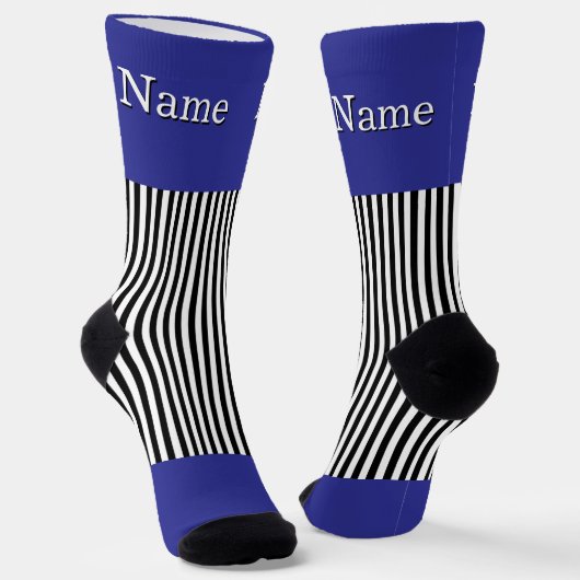 Chaussette Personnaliser Nom Rayures Blanches Noires Bleu Pro (Angulaire)