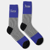 Chaussette Personnaliser Nom Rayures Blanches Noires Bleu Pro (Droite)