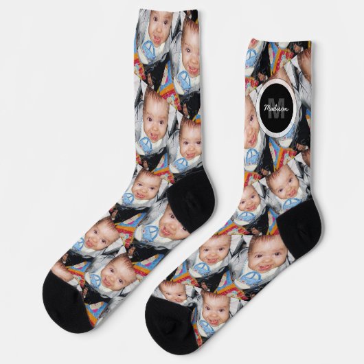 Chaussette Personnalisez votre monogramme à motif de deux pho (Gauche)