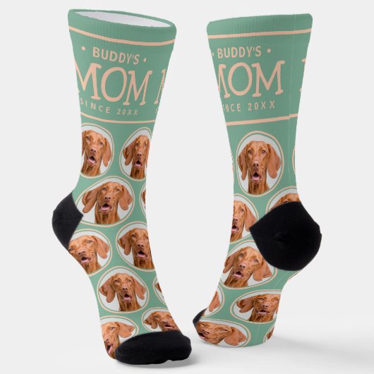 Chaussette Pet Mom Cadeau Chien Chat Photo Motif Vert & Rose (Angulaire)