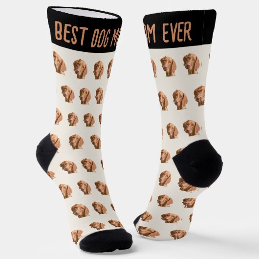 Chaussette Pet Photo Pattern Ivory Brown Best Dog Mom Ever (Angulaire)