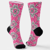 Chaussette Pétales de fleurs Abstraites Fuchsia rose et gris (Angulaire)