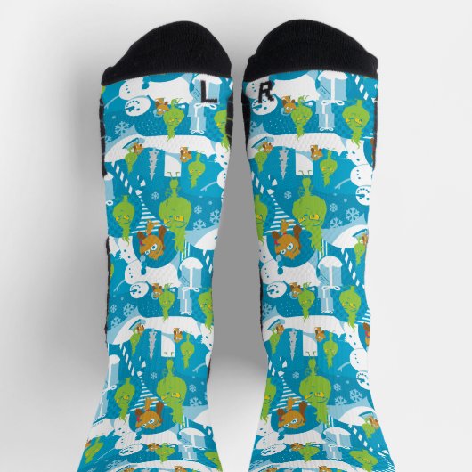 Chaussette Petit Grinch | Joyeux Motif Turquoise Grinchmas (Haut)