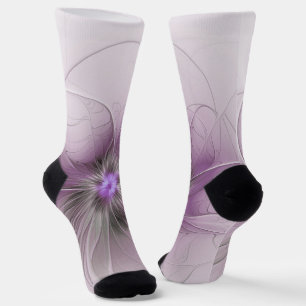Chaussette Petite Beauté Fleur d'Art Fractal Moderne Mauve Gr