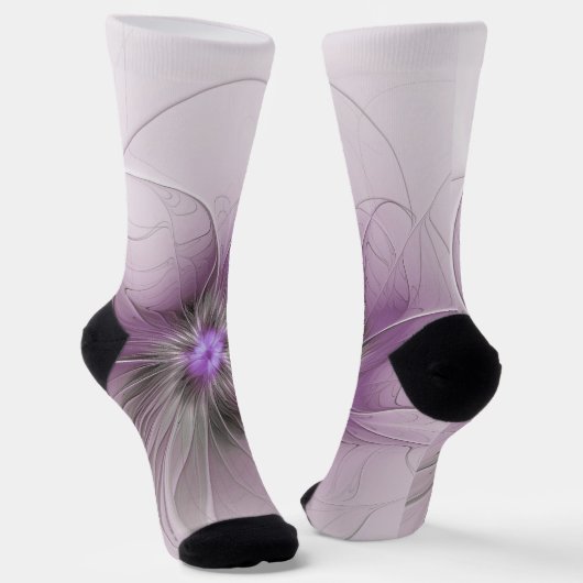 Chaussette Petite Beauté Moderne Fleur d'Art Fractal Gris Mau (Angulaire)