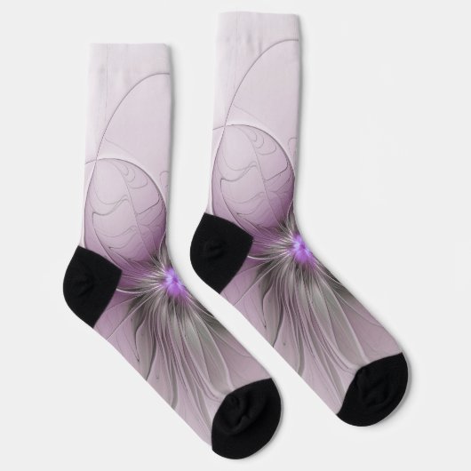 Chaussette Petite Beauté Moderne Fleur d'Art Fractal Gris Mau (Droite)
