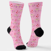 Chaussette Petits Oiseaux et Coeurs Jaunes mignons en rose cl (Angulaire)