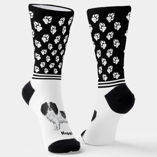 Chaussette Phalène noir et blanc avec nom de l'animal personn (Angulaire)