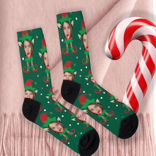 Chaussette Photo Collage Funny Face Christmas Elf
