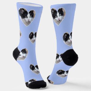 Chaussette Photo de chat smoking personnalisé sur bleu clair