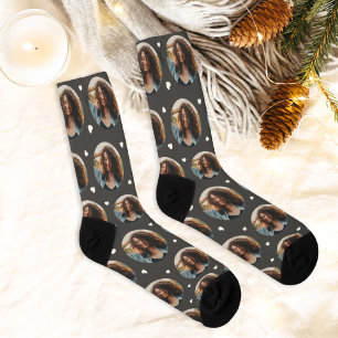 Chaussette Photo de cœur personnalisé au charbon de bois amus