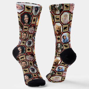 Chaussette Photo de famille Collage Couette à bison noir roug