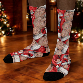 Chaussette Photo de visage amusant à Santa Hat Chaussettes d'