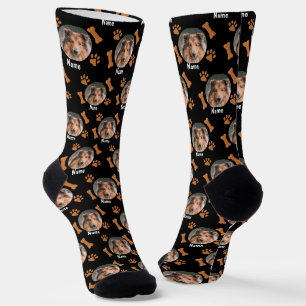 Chaussette Photo et nom du chien, avec os et Empreintes de pa