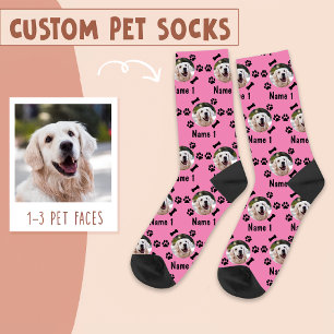 Chaussette Photo et nom du chien, avec os et Empreintes de pa