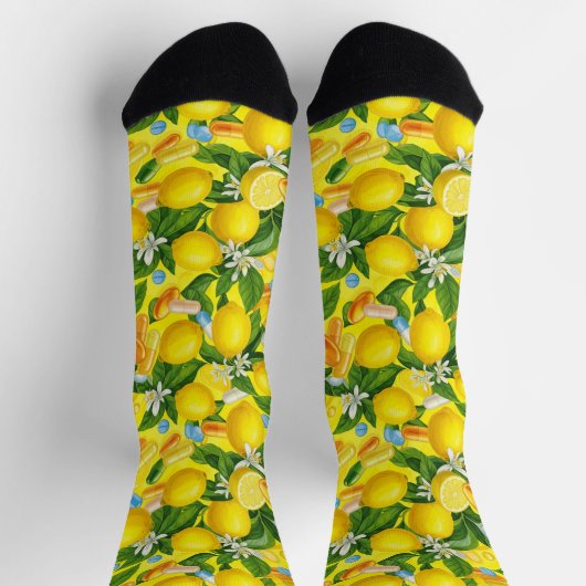 Chaussette Pills citron jaune Chaussettes de pharmacie (Haut)