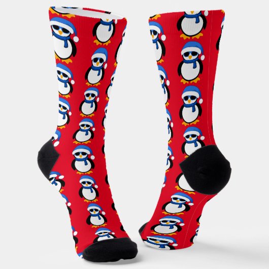 Chaussette Pingouin cool mignon Noël hiver motif rouge (Angulaire)