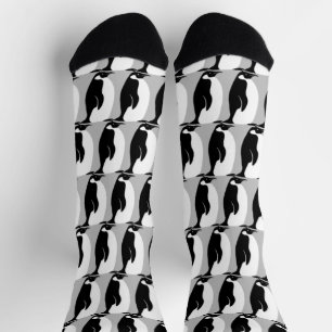 Chaussette Pingouin Motif mignon minimaliste gris noir blanc