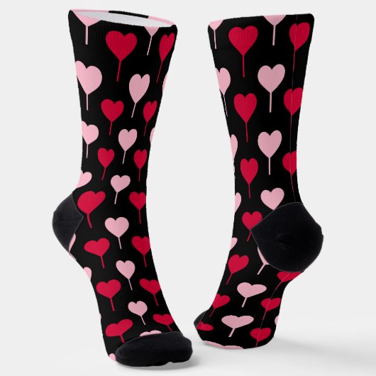 Chaussette Pink and Red Hearts Pattern Black Socks (Angulaire)