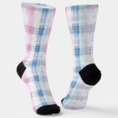 Chaussette Pink Blue White Plaid Stripes (Angulaire)