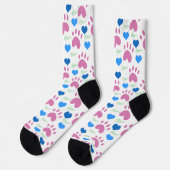 Chaussette Pink Cat Paws Blue Hearts Green Meow Pattern (Gauche)