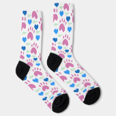 Chaussette Pink Cat Paws Blue Hearts Green Meow Pattern (Droite)