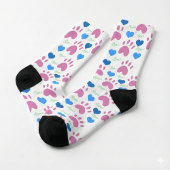Chaussette Pink Cat Paws Blue Hearts Green Meow Pattern