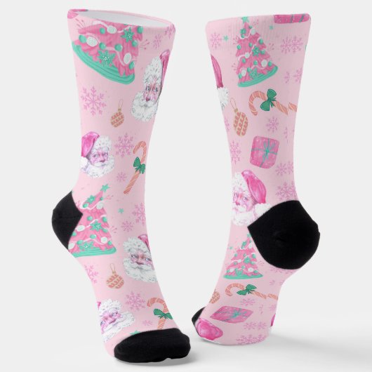 Chaussette Pink Christmas Santa Clau & Tree Seamless Pattern (Angulaire)