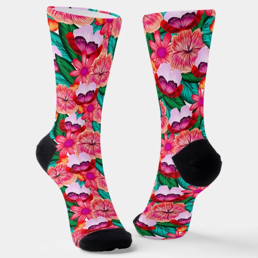 Chaussette Pink Folkart Fleurs de fleurs d'été (Angulaire)