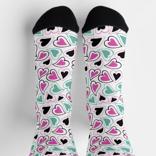 Chaussette Pink Green Black Modern Hearts Valentine Pattern (Haut)