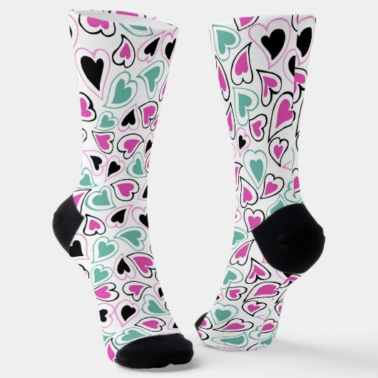 Chaussette Pink Green Black Modern Hearts Valentine Pattern (Angulaire)