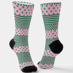 Chaussette Pink Green Boho Check Floral Stripes Motif