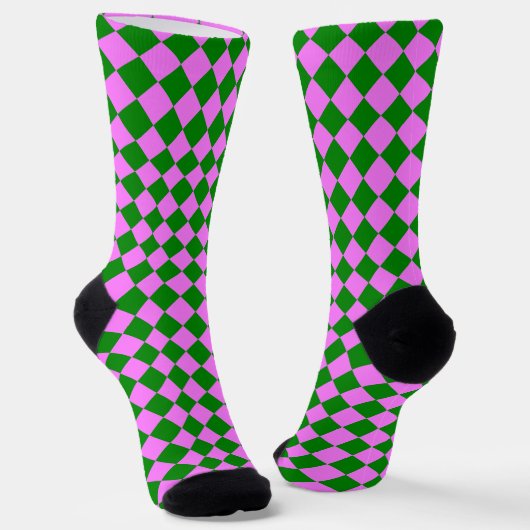 Chaussette Pink Green Checker Diamond Pattern (Angulaire)