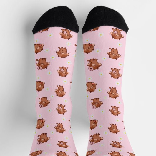Chaussette Pink Kawaii Highland Cows Seamless Pattern (Haut)
