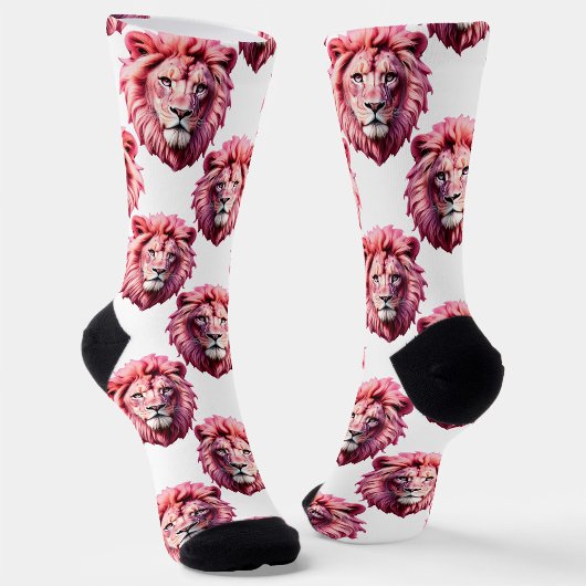 Chaussette Pink Lion Head Animal Pattern Design White 