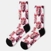 Chaussette Pink Lion Head Animal Pattern Design White  (Gauche)